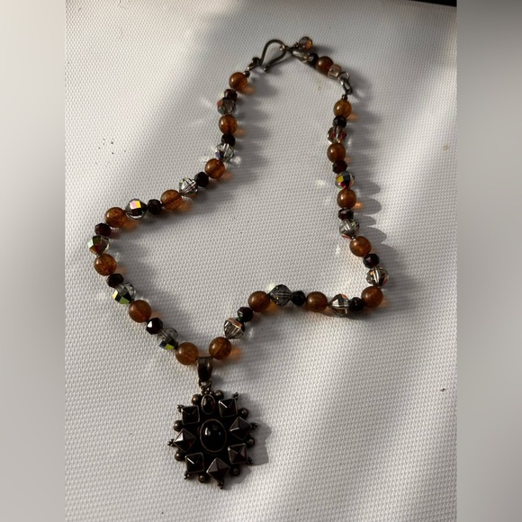 925 amber quartz heavy 30g multi stone sun charm necklace boho crystals - Picture 3 of 8